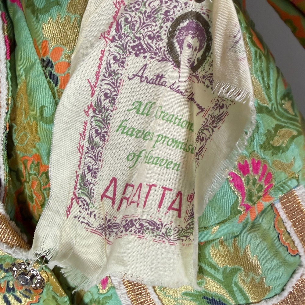 Aratta Silent journey Renaissance Silk Jacquard Blazer Jacket Green Floral Sz S - Picture 9 of 11